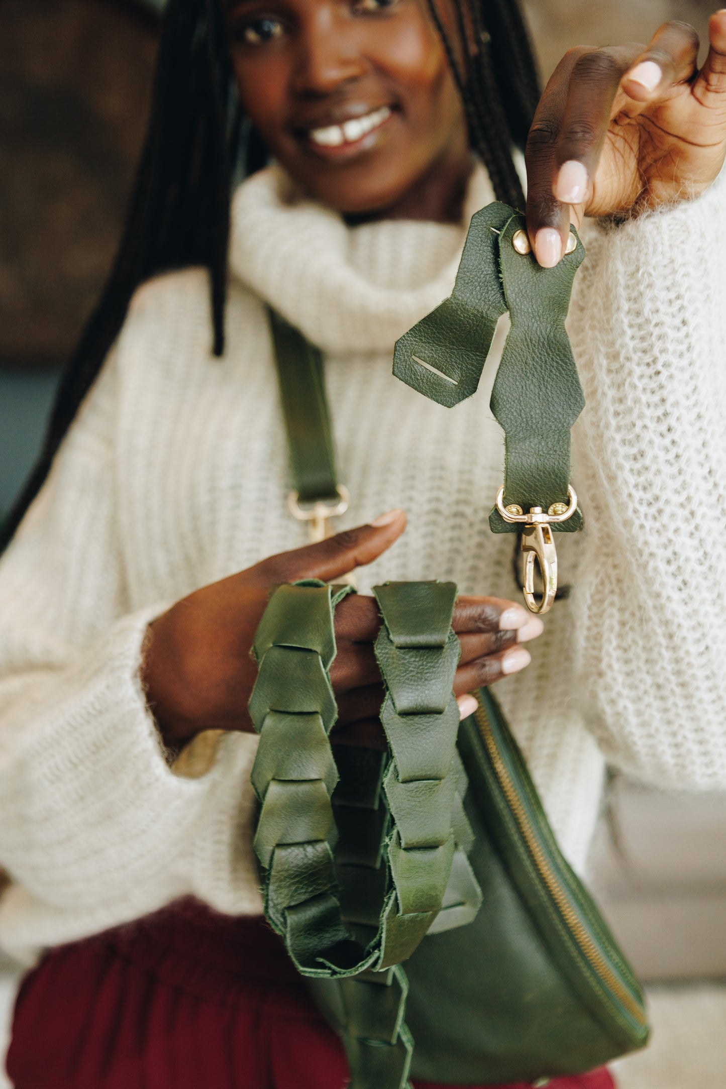 Leather Link Strap - Texas Olive with Gold Fittings