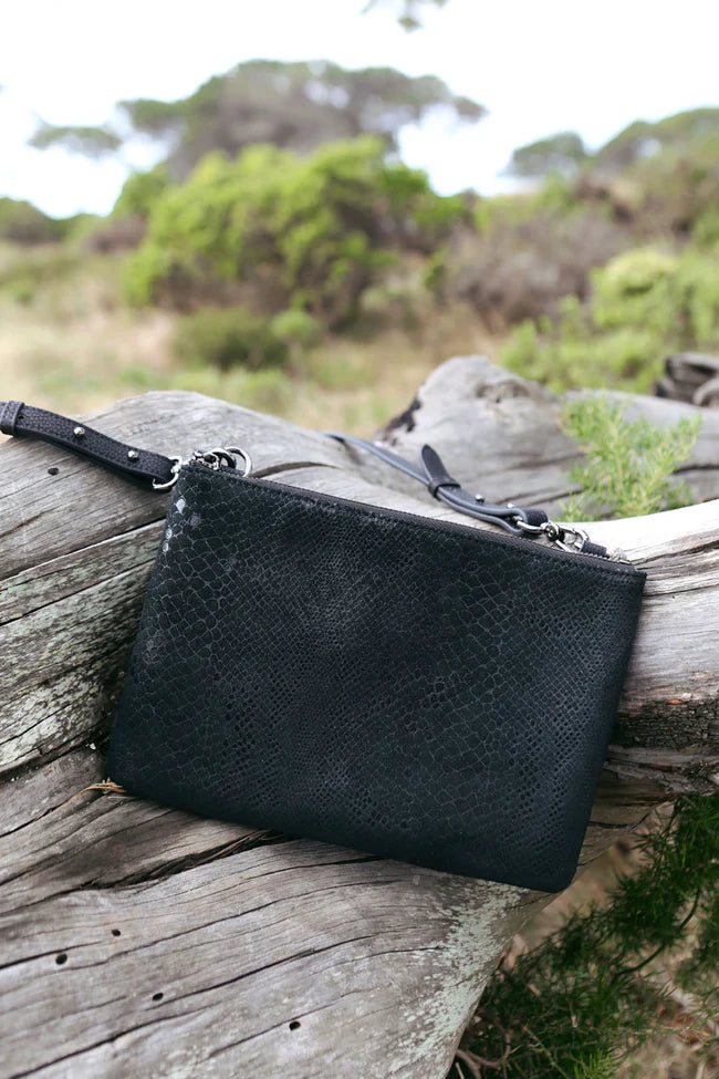 Gwen Leather Handbag - Black Snake