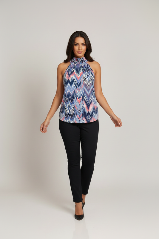 Halterneck Top - Pink & Blue Paint