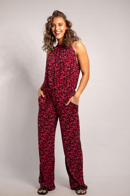 Wide Leg Halter neck Jumpsuit - Red Lips