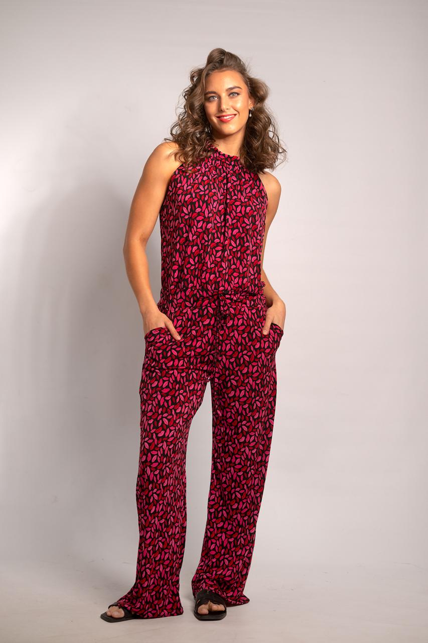 Wide Leg Halter neck Jumpsuit - Red Lips