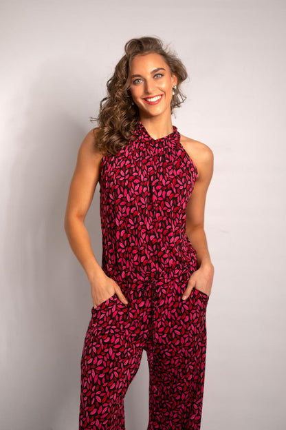 Wide Leg Halter neck Jumpsuit - Red Lips