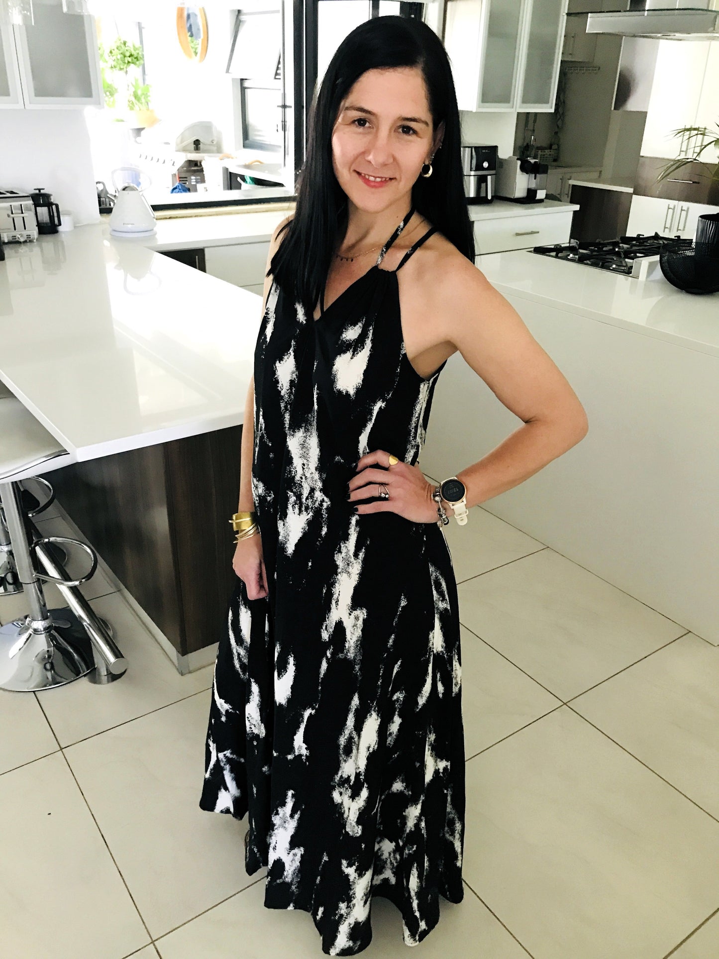 Classic Maxi Dress - Black White Amalfi