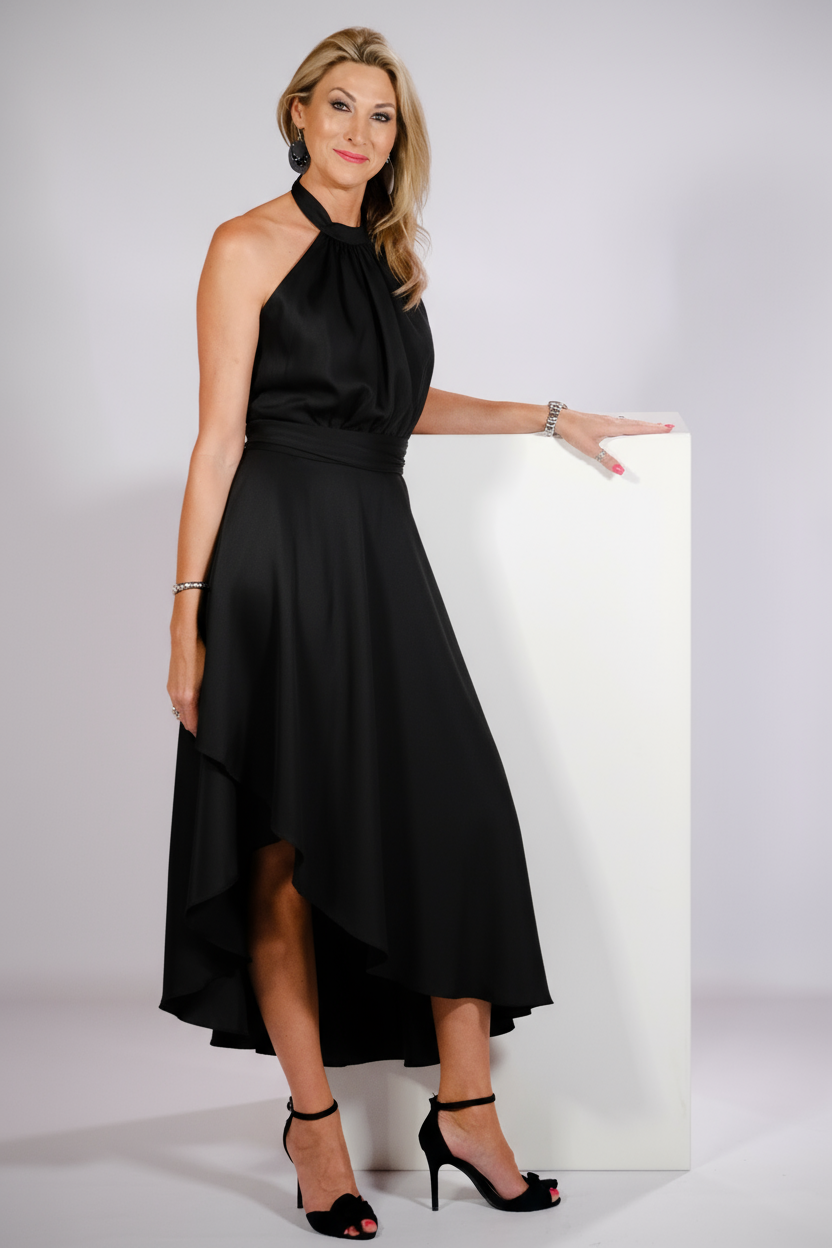 Inira Dress - Black Satin