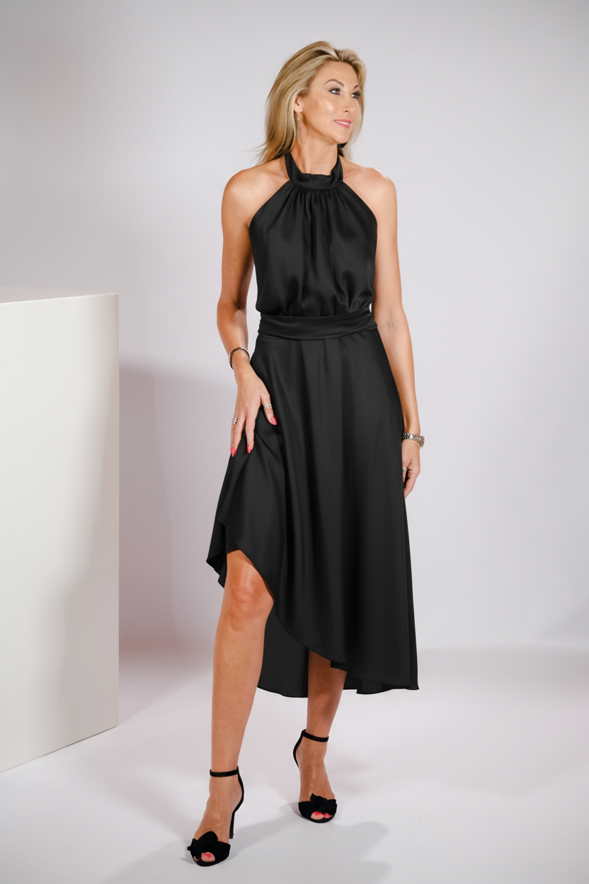 Inira Dress - Black Satin