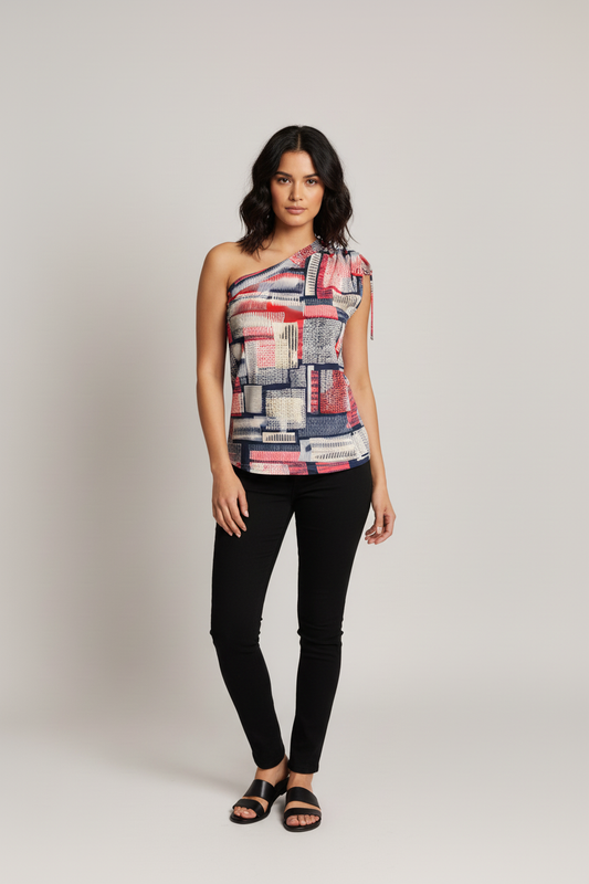 Itanya Top - Navy/Pink Blocks