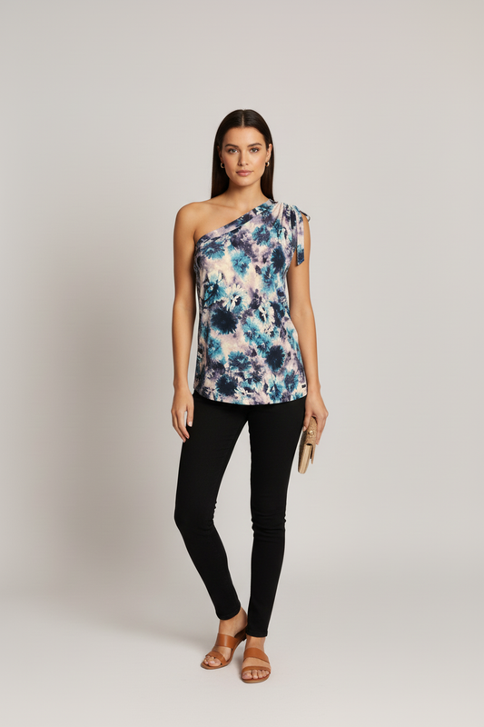 Itanya Top - Turq Navy Flowers