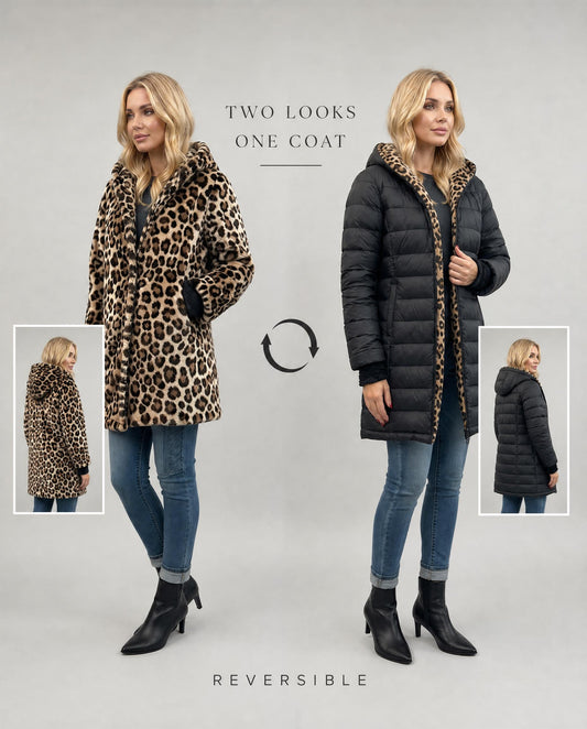 Animal Print Reversable Puffer Coat