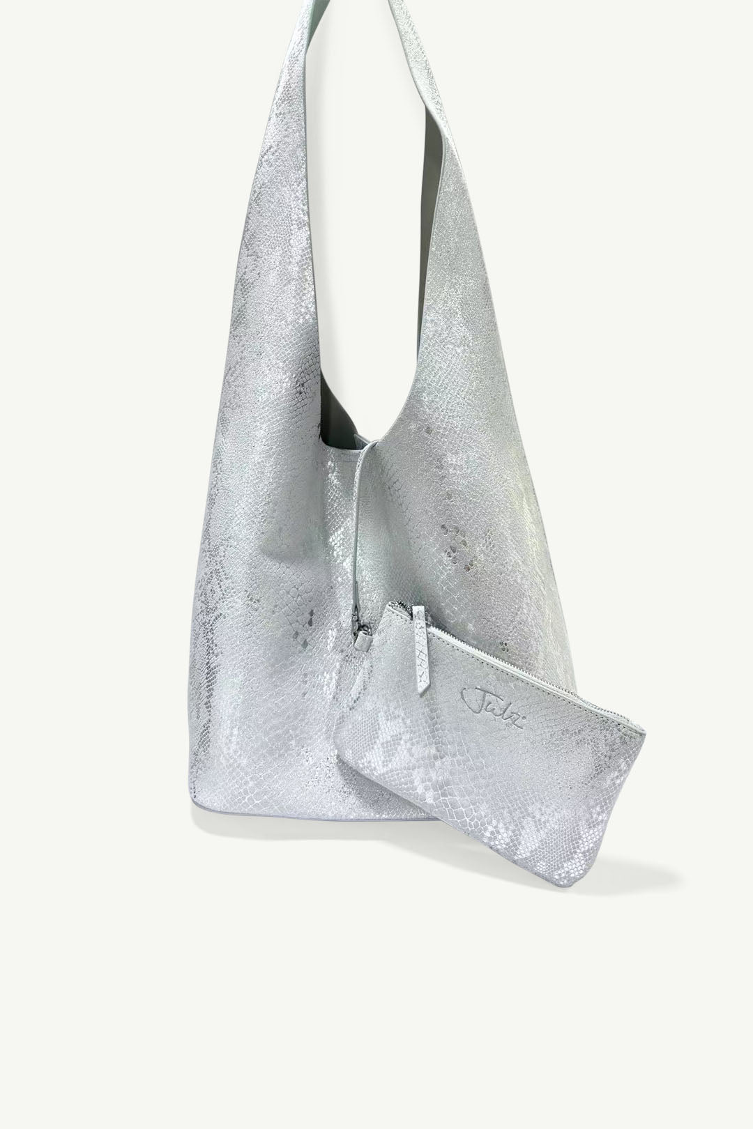 Kat Silver Snake Leather Handbag