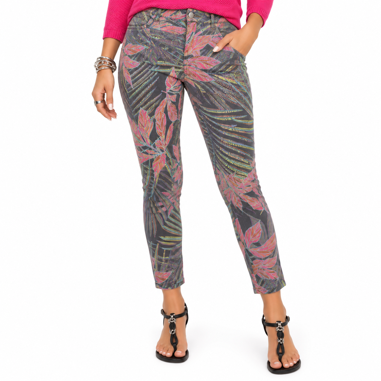 Leaf Print Stretch Pants
