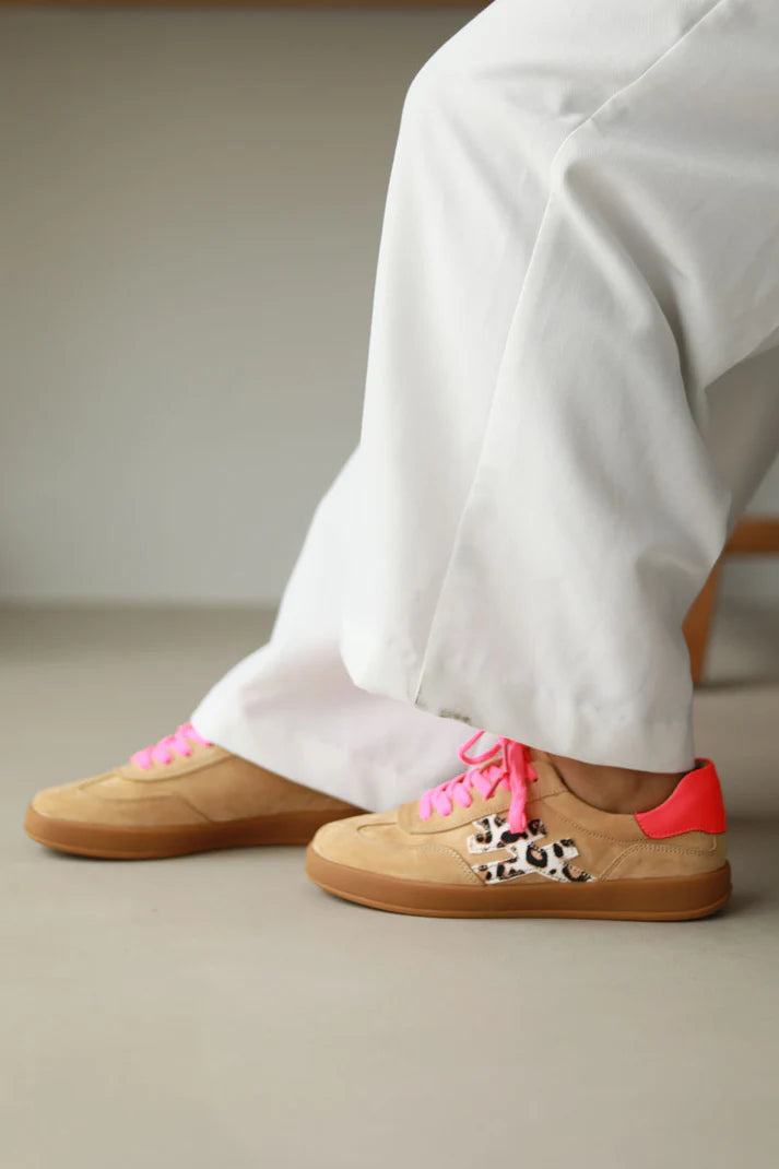 Lumi Beige & Pink Leather Sneakers