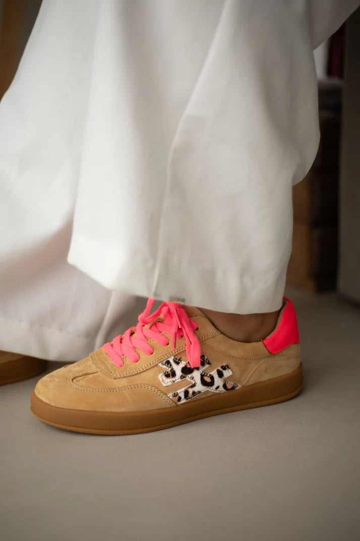 Lumi Beige & Pink Leather Sneakers