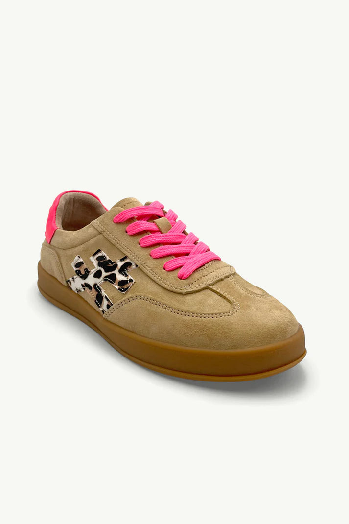 Lumi Beige & Pink Leather Sneakers