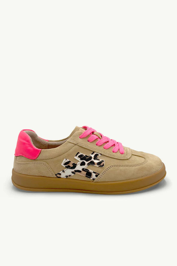 Lumi Beige & Pink Leather Sneakers