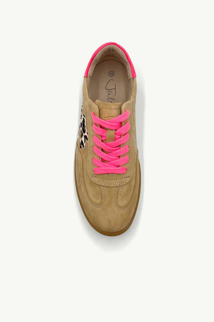 Lumi Beige & Pink Leather Sneakers