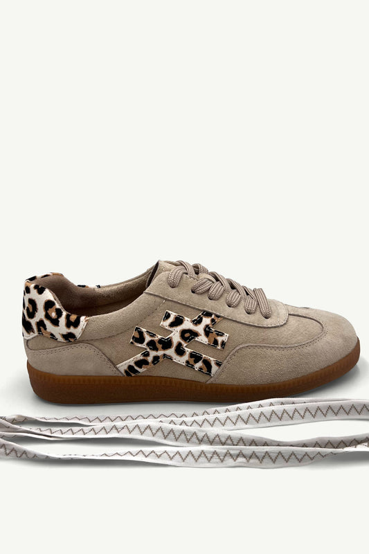 Lumi Leather Sneaker - Taupe & Leopard
