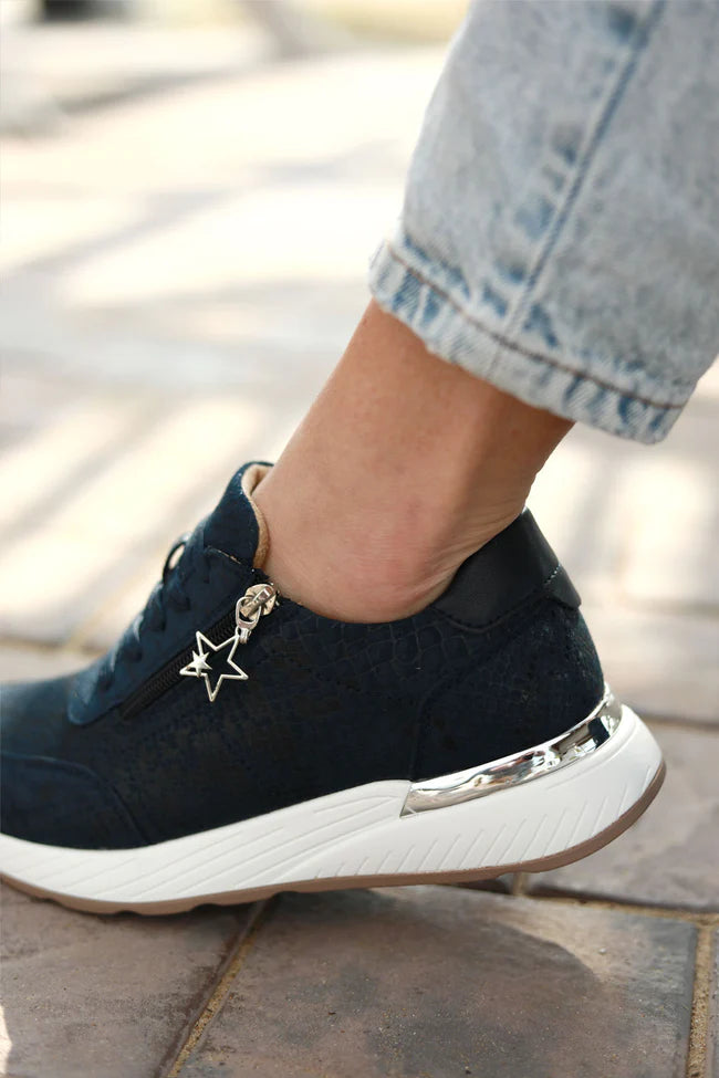 Nina Leather Sneaker - Navy Snake