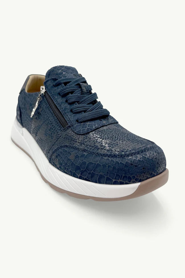 Nina Leather Sneaker - Navy Snake