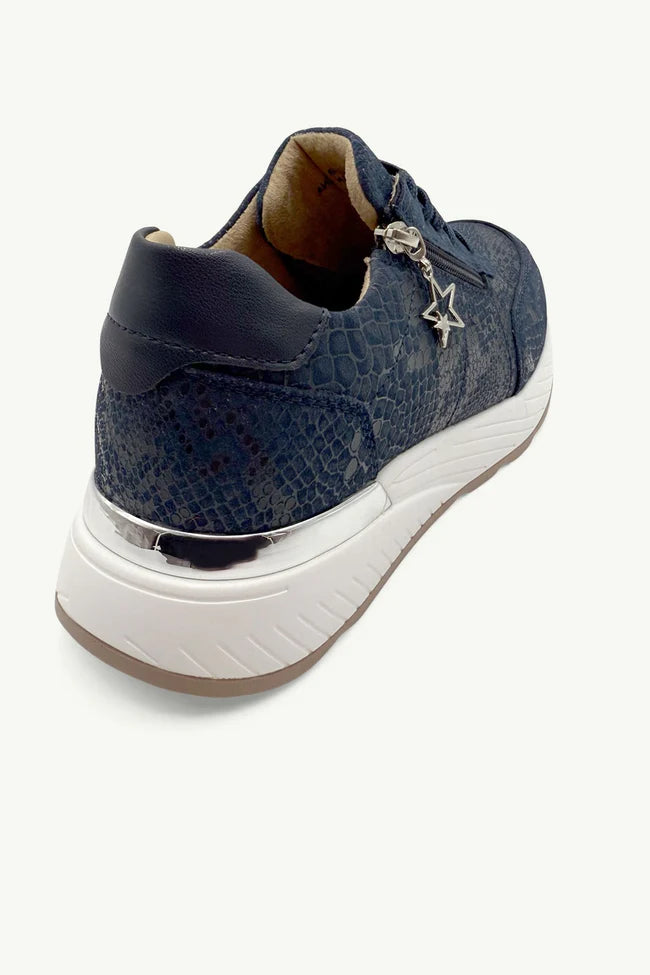 Nina Leather Sneaker - Navy Snake