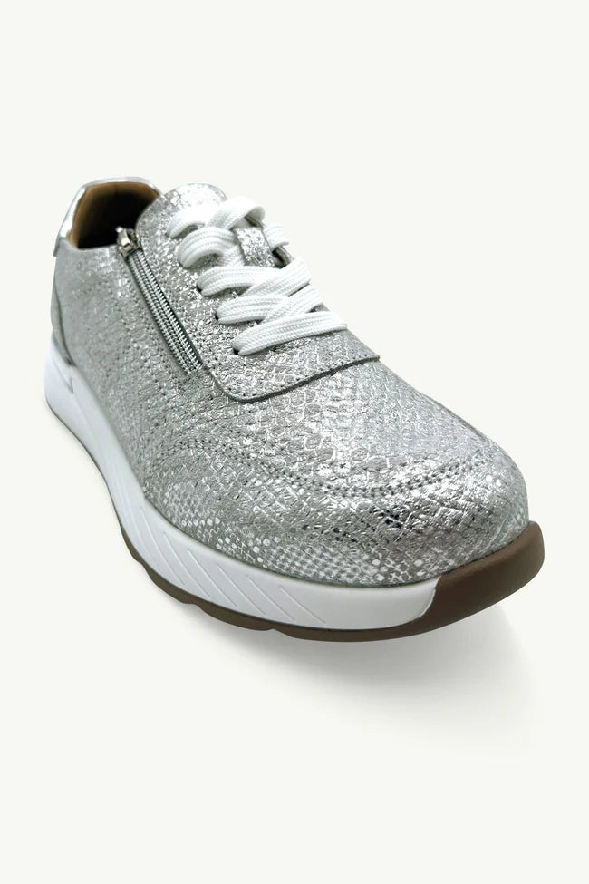 Nina Leather Sneaker - Silver Snake