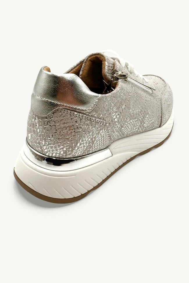 Nina Leather Sneaker - Silver Snake