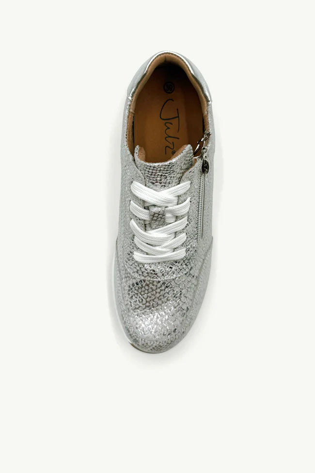 Nina Leather Sneaker - Silver Snake