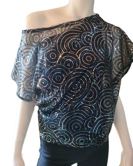 Rahma Top - Navy Swirl Sequins