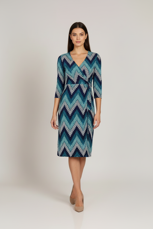 Navy/Teal 3/4 Sleeve Cross over