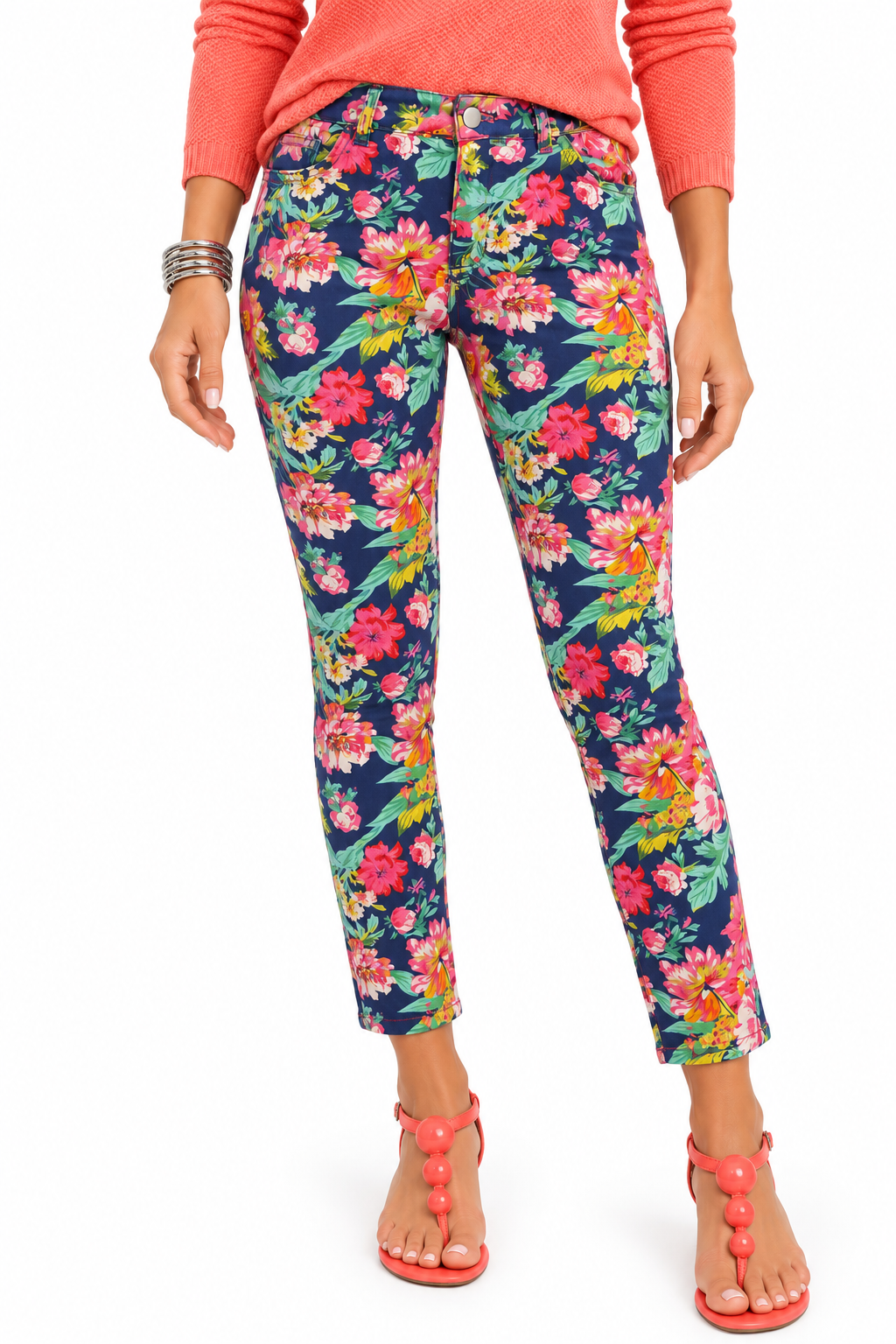 Navy Floral Stretch Pants
