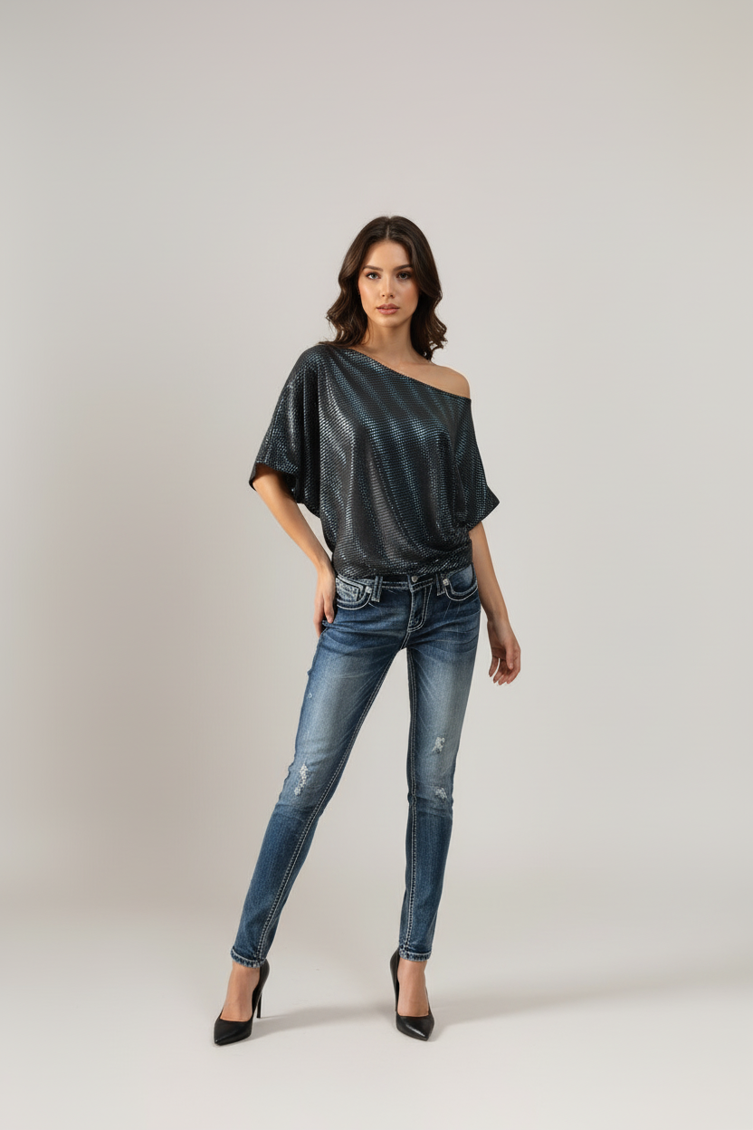 Nia Top - Black Blue Glitz