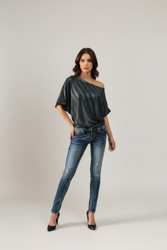 Nia Top - Black Blue Glitz