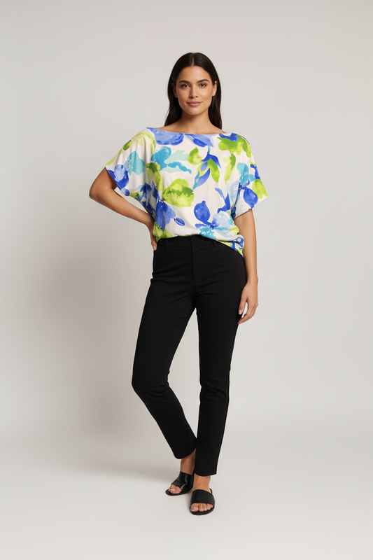 Nia Top - Blue/Green Flowers