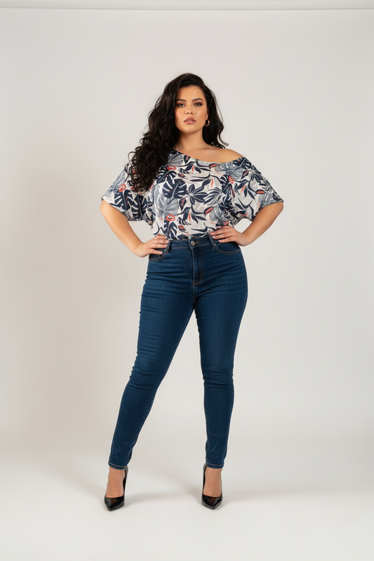 Nia Top - Navy Leaves