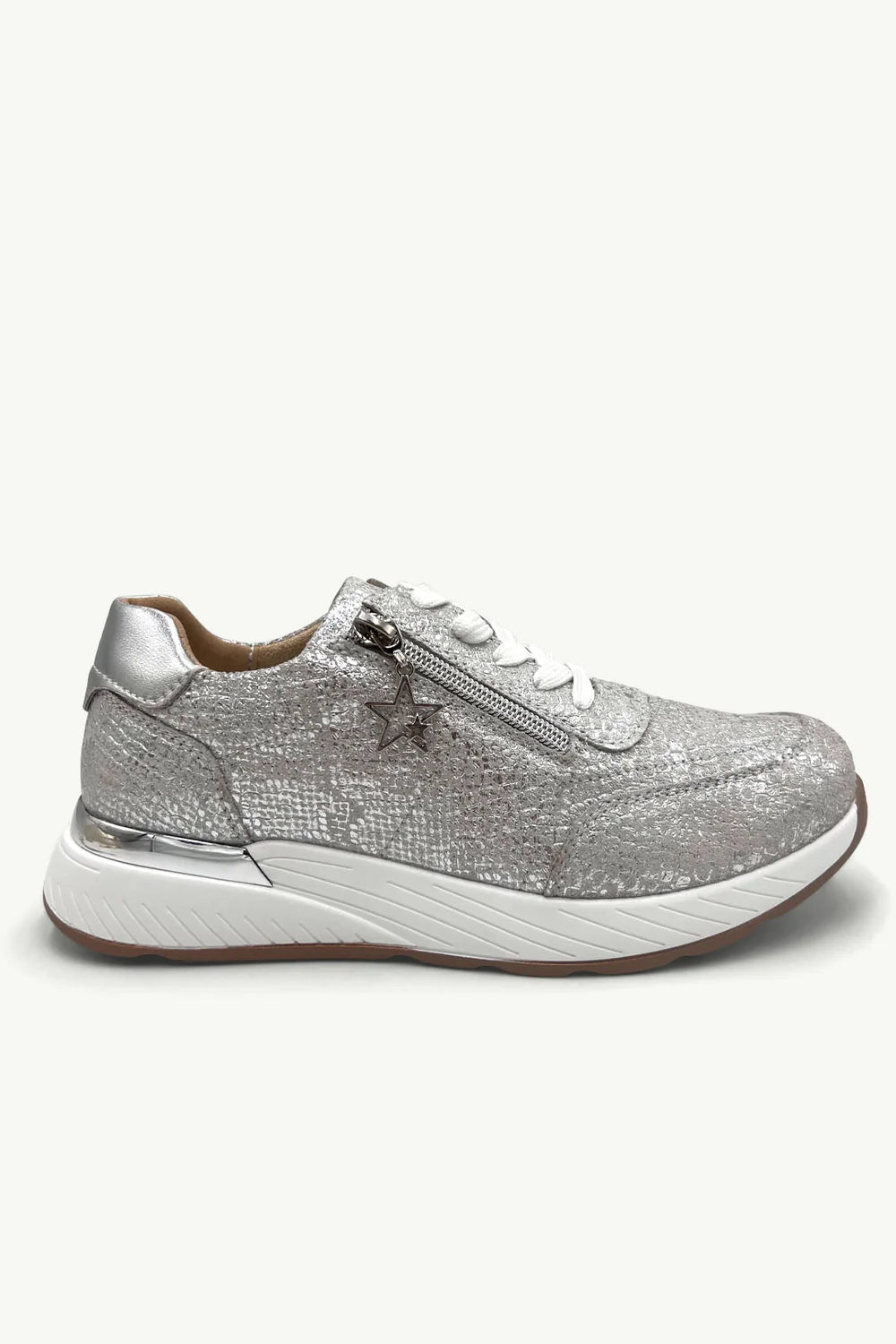 Nina Leather Sneaker - Silver Snake
