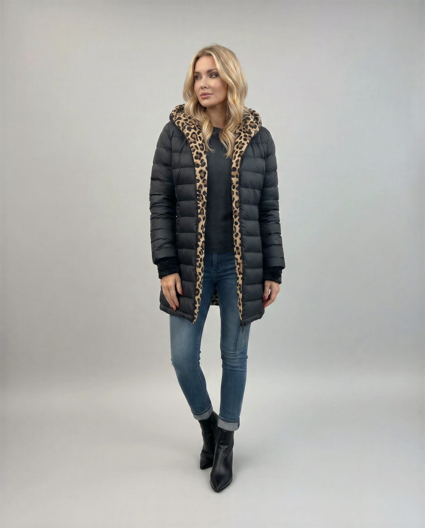 Animal Print Reversable Puffer Coat