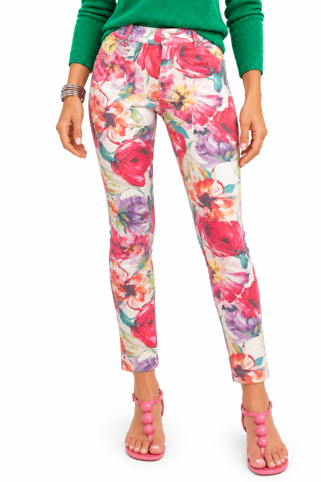 Pink Floral Stretch Pants