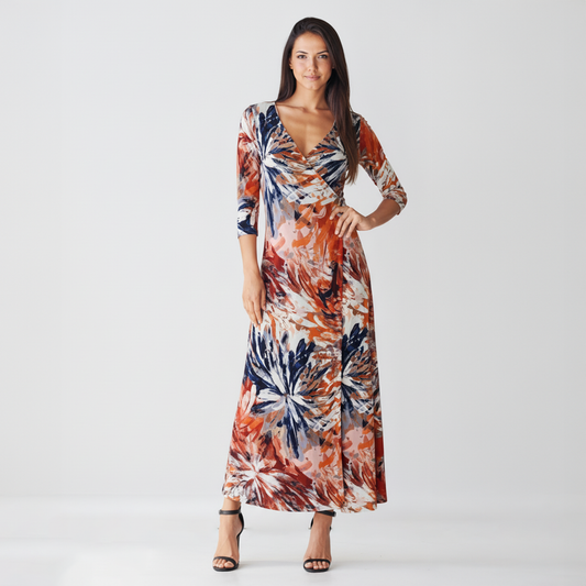 Maxi dress with 3/4 sleeves - Tangerine Tempest