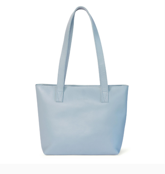 Milly Midi Leather Tote - Aqua Sky