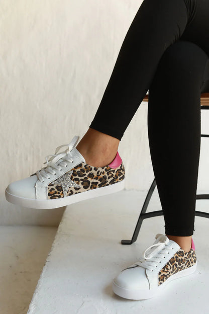 Leather Sydney Sneakers with Pink, Glitter and Animal Print