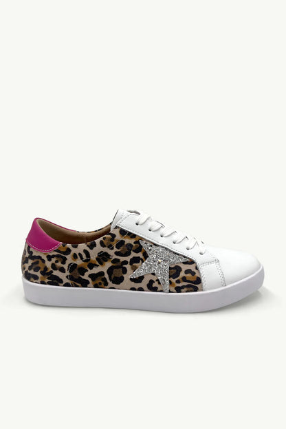 Leather Sydney Sneakers with Pink, Glitter and Animal Print