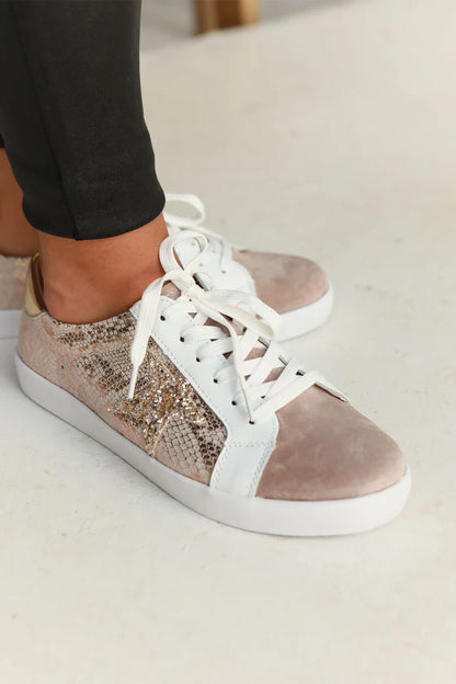 Sydney Taupe & Rose Gold Snake Leather Sneaker