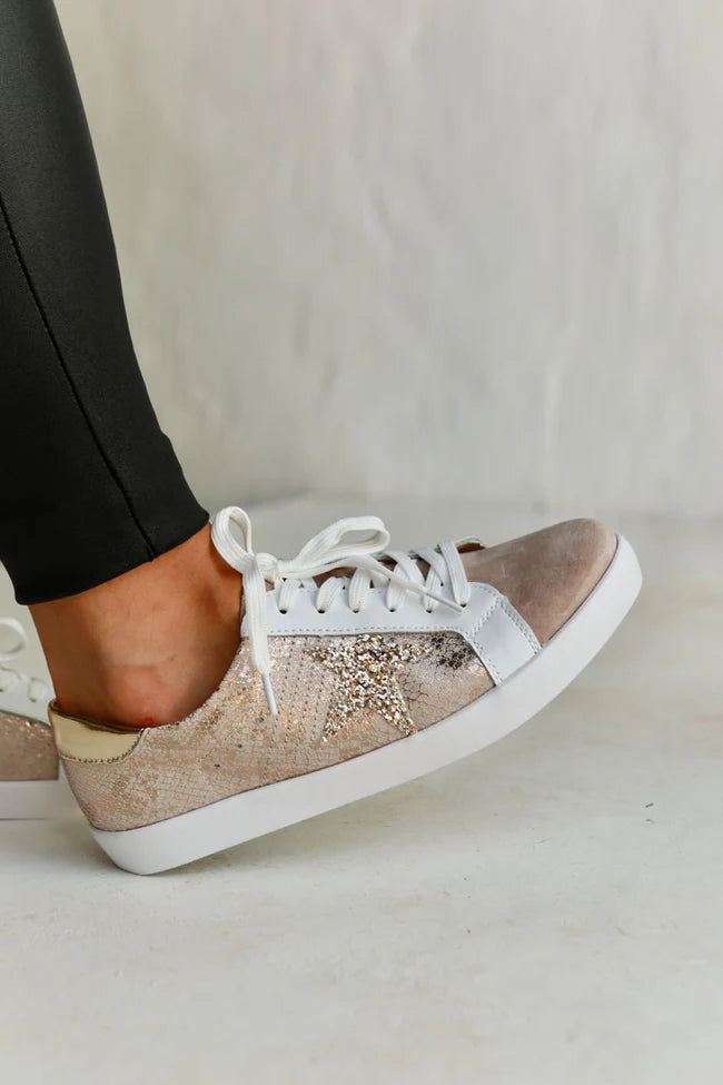 Sydney Taupe & Rose Gold Snake Leather Sneaker