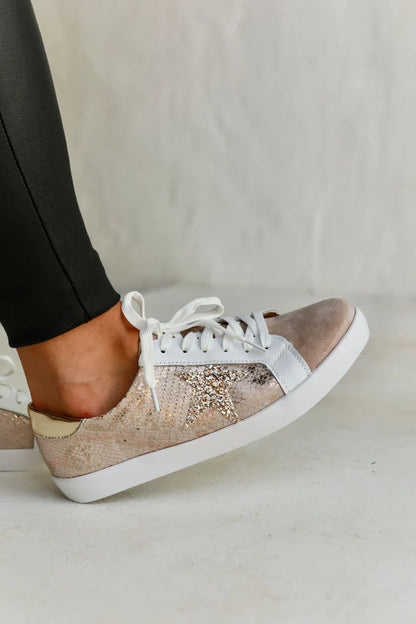 Sydney Taupe & Rose Gold Snake Leather Sneaker