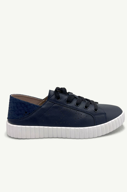 Valentina Leather Sneaker - Navy & Snake