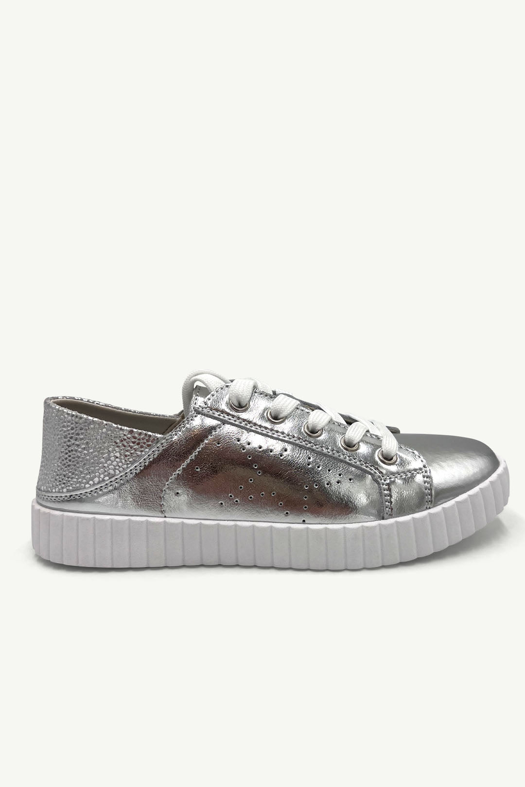 Valentina Leather Sneaker - Silver & Silver specs