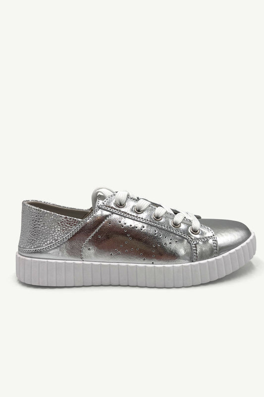 Valentina Leather Sneaker - Silver & Silver specs
