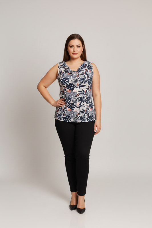 Zahra Top - Navy Leaves