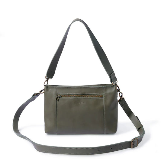 Margo Leather Crossbidy & Shoulder Strap - Khaki Green