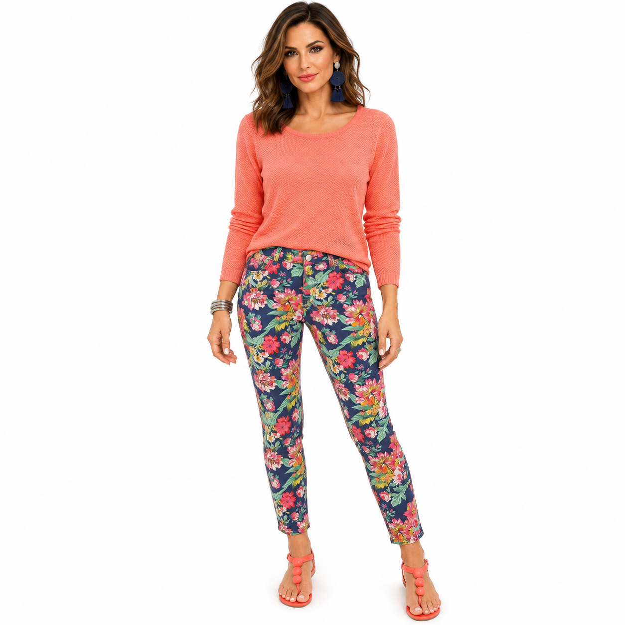 Navy Floral Stretch Pants