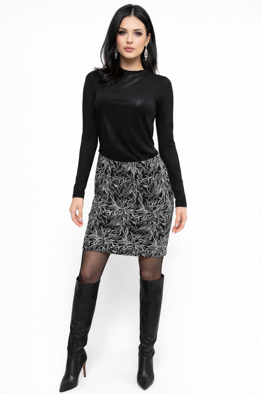 Akina Mini Skirt - Black/Silver Lurex